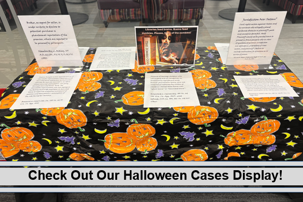 Halloween Cases display featuring cases on haunted houses, Satan, and costume copyright