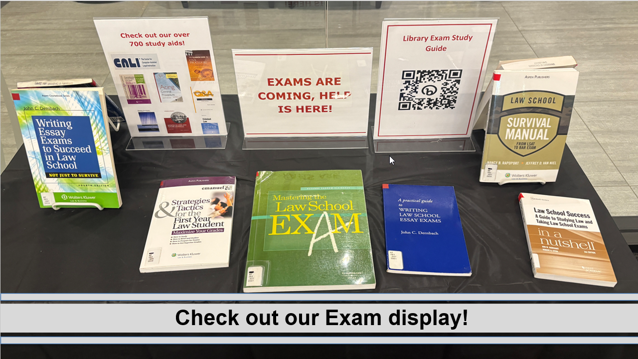 Exam Display featuring study aids on taking exams and qr code to exam study guide