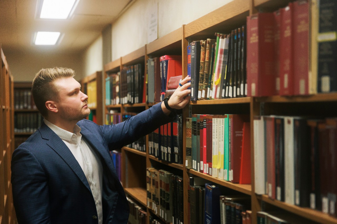 Sean Nuernberger, a third-year law student, visits the law library.