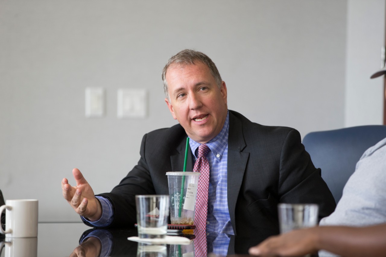Mark Godsey, OIP co-founder and director and Exonerees met with State Rep Bill Seitz at his Dinsmore and Shohl law offices in downtown, Cincinnati. UC/ Joseph Fuqua II 