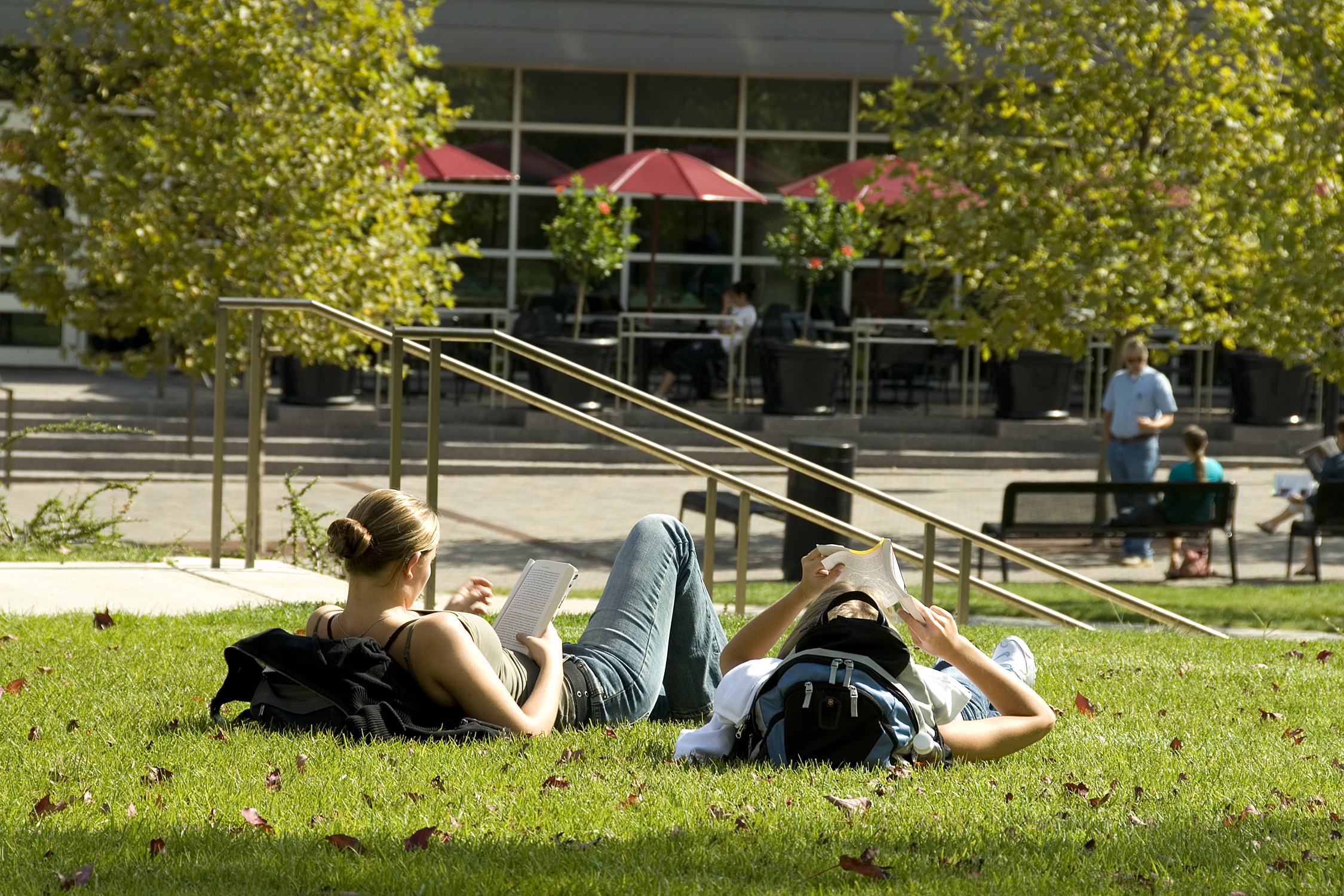 Students read on McMicken Commons.